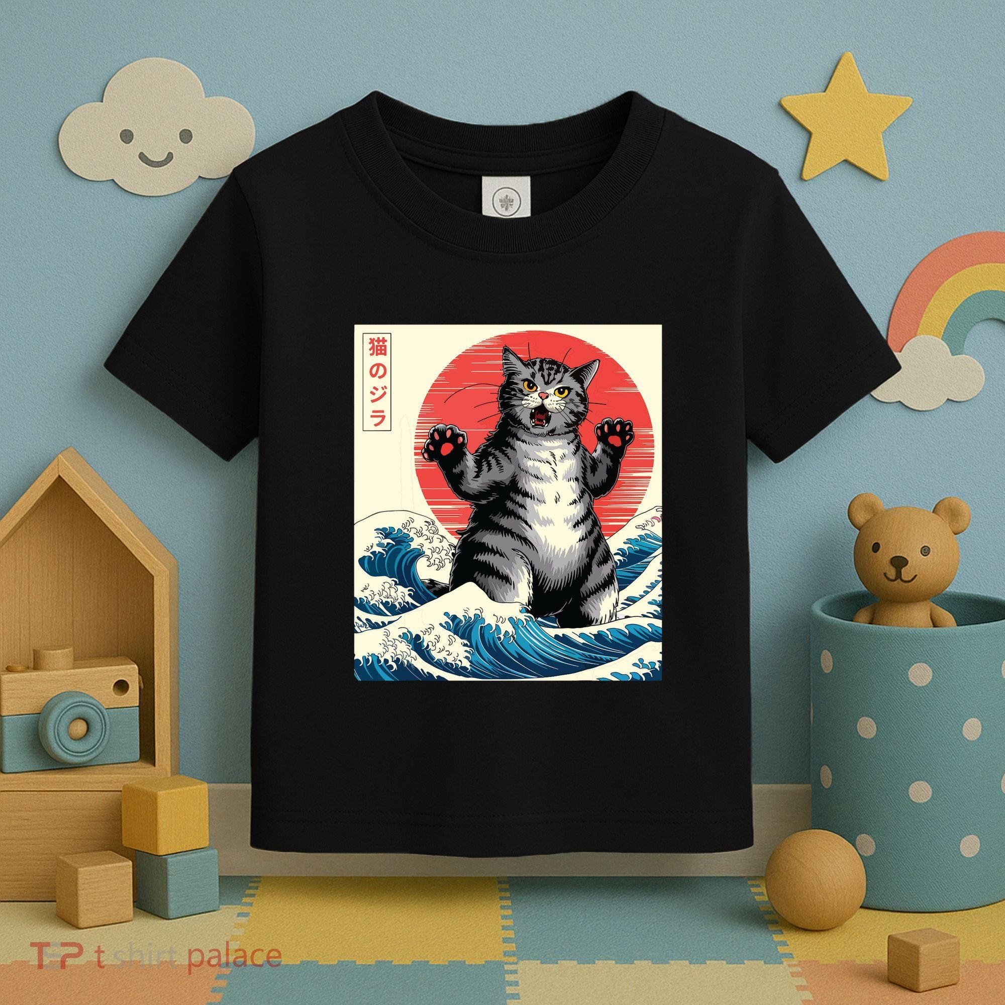 Catzilla Cat Japanese Art Funny Cat Gifts Toddler T-Shirt