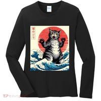 Catzilla Cat Japanese Art Funny Cat Gifts Women's Long Sleeve Shirt thumb 0