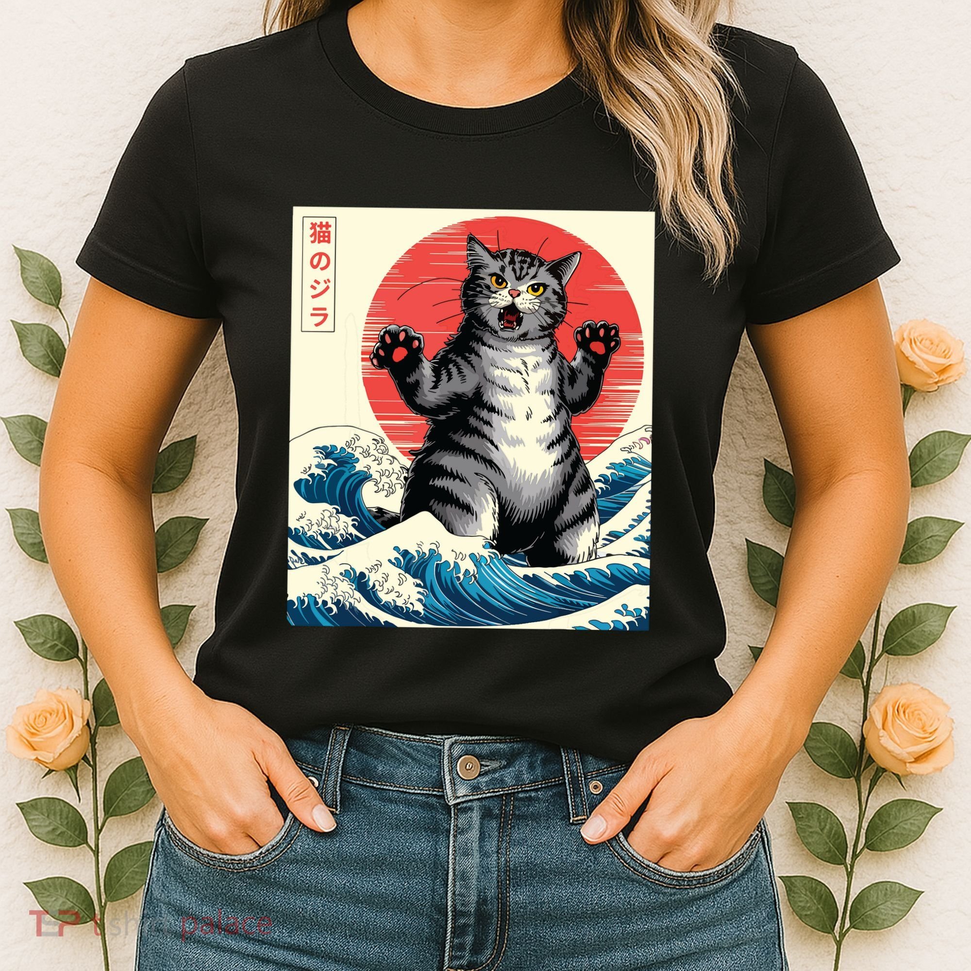 Catzilla Cat Japanese Art Funny Cat Gifts Women's T-Shirt