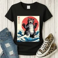Catzilla Cat Japanese Art Funny Cat Gifts Women's T-Shirt thumb 3