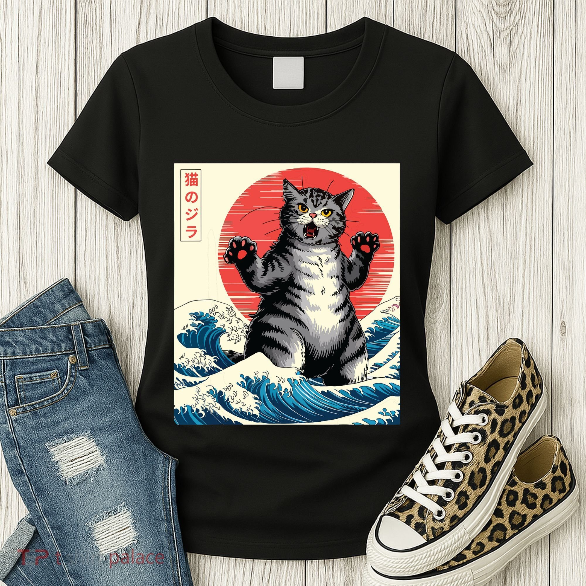 Catzilla Cat Japanese Art Funny Cat Gifts Women's T-Shirt