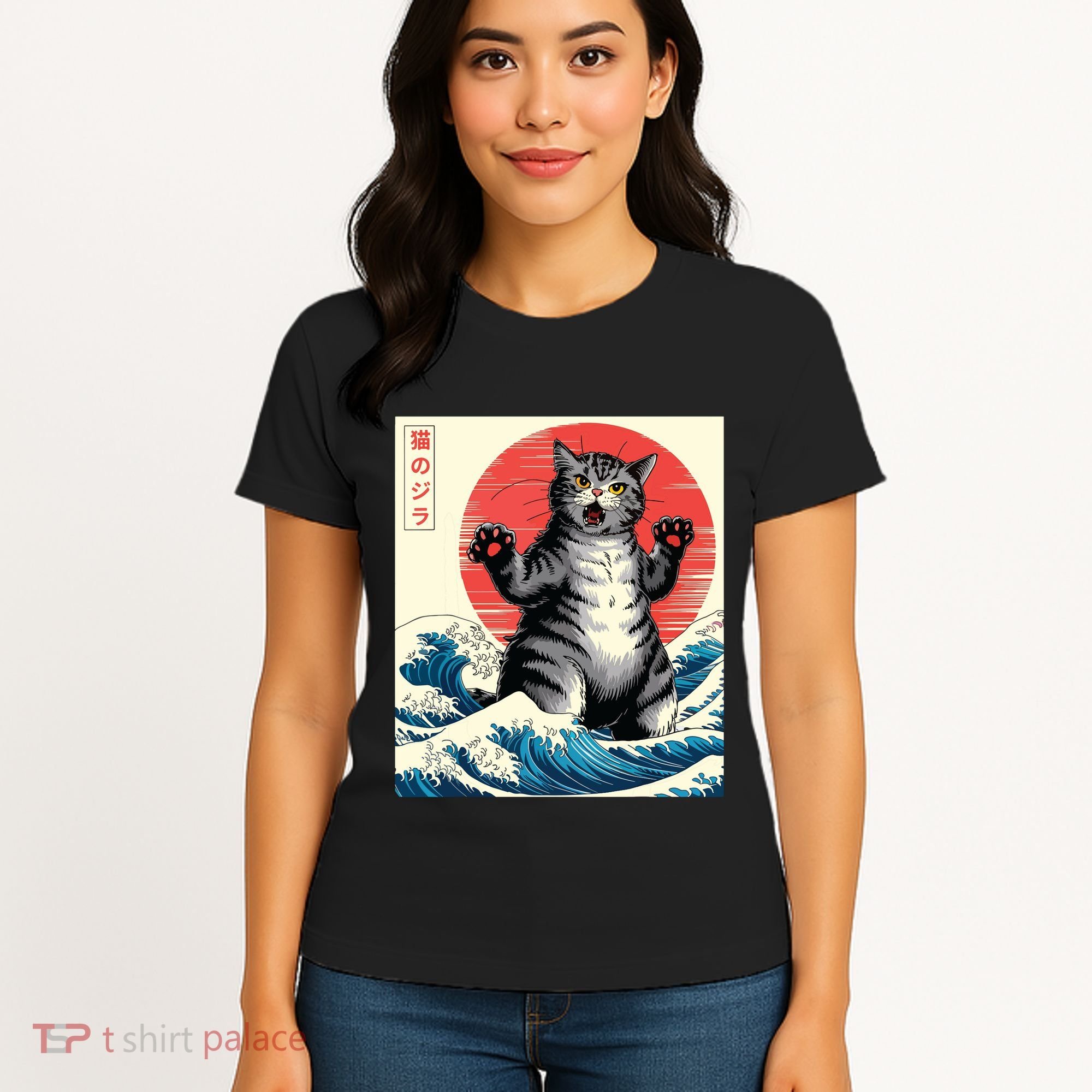 Catzilla Cat Japanese Art Funny Cat Gifts Women's T-Shirt