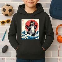 Catzilla Cat Japanese Art Funny Cat Gifts Kids Hoodie thumb 2