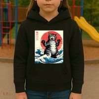 Catzilla Cat Japanese Art Funny Cat Gifts Kids Hoodie thumb 3