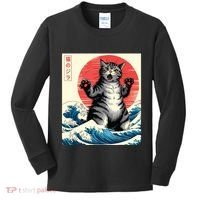 Catzilla Cat Japanese Art Funny Cat Gifts Kids Long Sleeve Shirt thumb 0