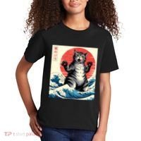 Catzilla Cat Japanese Art Funny Cat Gifts Kids T-Shirt thumb 2