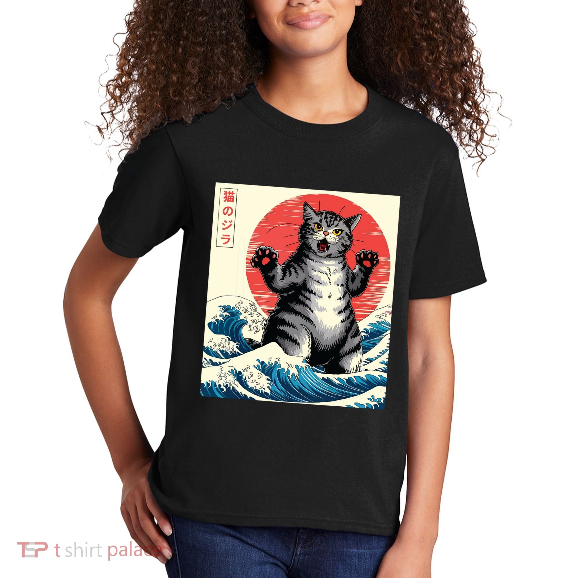 Catzilla Cat Japanese Art Funny Cat Gifts Kids T-Shirt