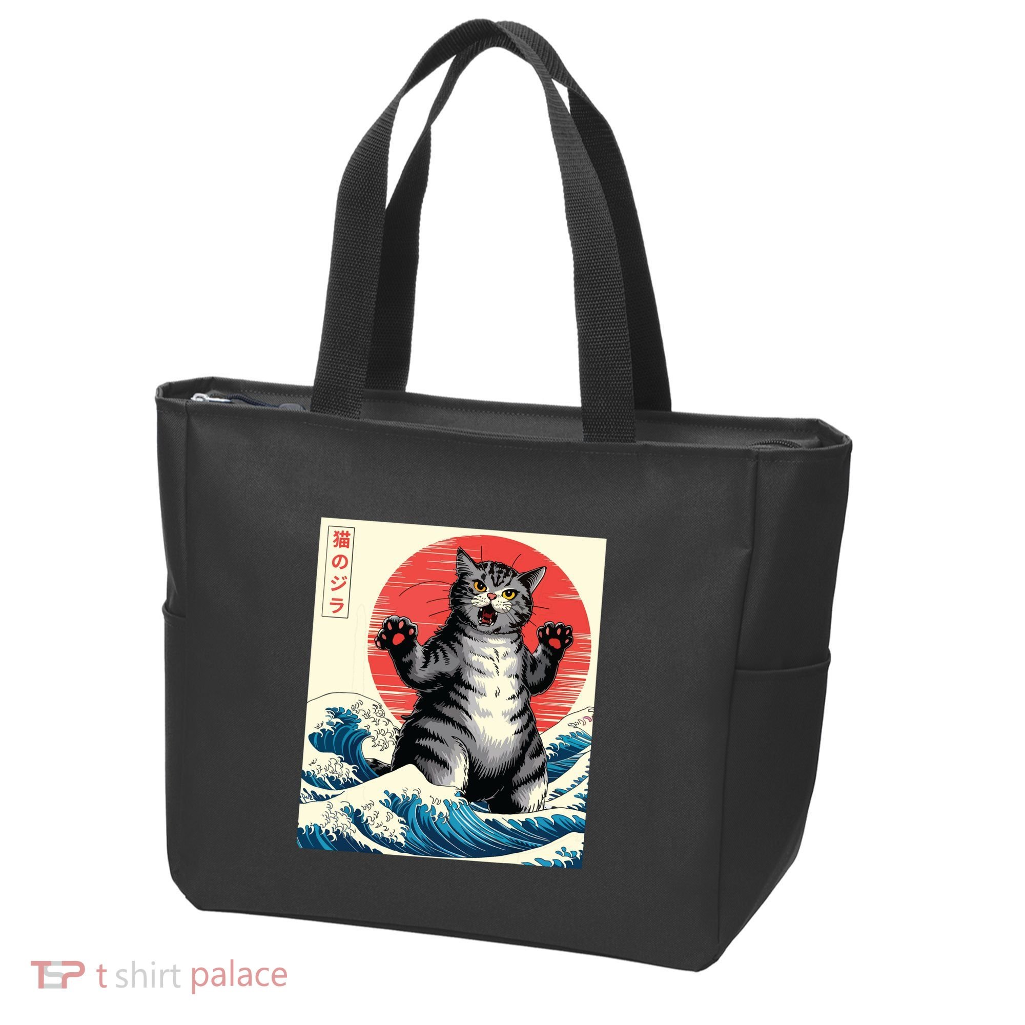 Catzilla Cat Japanese Art Funny Cat Gifts Tote Bag