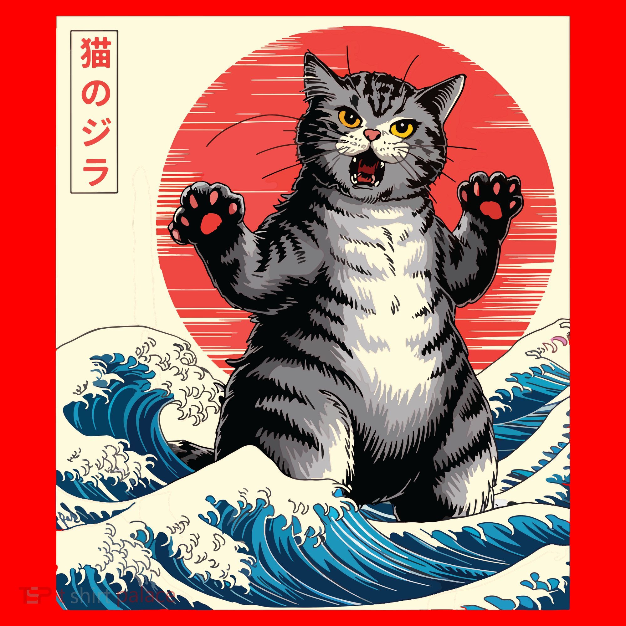 Catzilla Cat Japanese Art Funny Cat Gifts Santa Hat