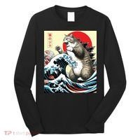 Catzilla Cat Japanese Art Funny Cat Gifts Long Sleeve Shirt thumb 0