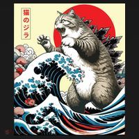 Catzilla Cat Japanese Art Funny Cat Gifts Apron thumb 3