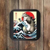 Catzilla Cat Japanese Art Funny Cat Gifts Coaster thumb 0