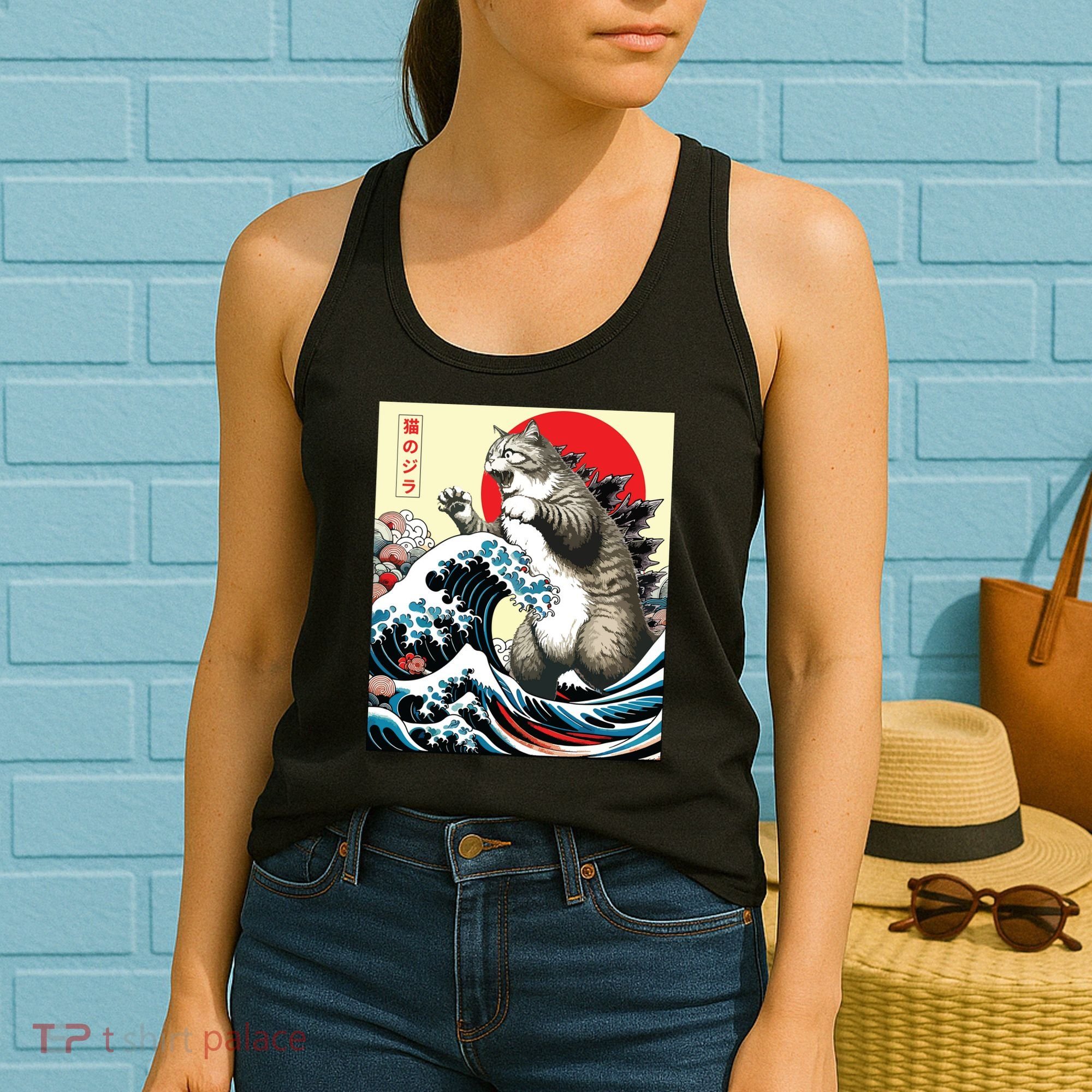 Catzilla Cat Japanese Art Funny Cat Gifts Women's Tank Top