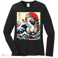 Catzilla Cat Japanese Art Funny Cat Gifts Women's Long Sleeve Shirt thumb 0
