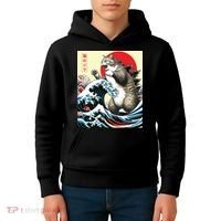 Catzilla Cat Japanese Art Funny Cat Gifts Kids Hoodie thumb 4