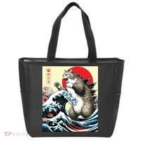 Catzilla Cat Japanese Art Funny Cat Gifts Tote Bag thumb 0