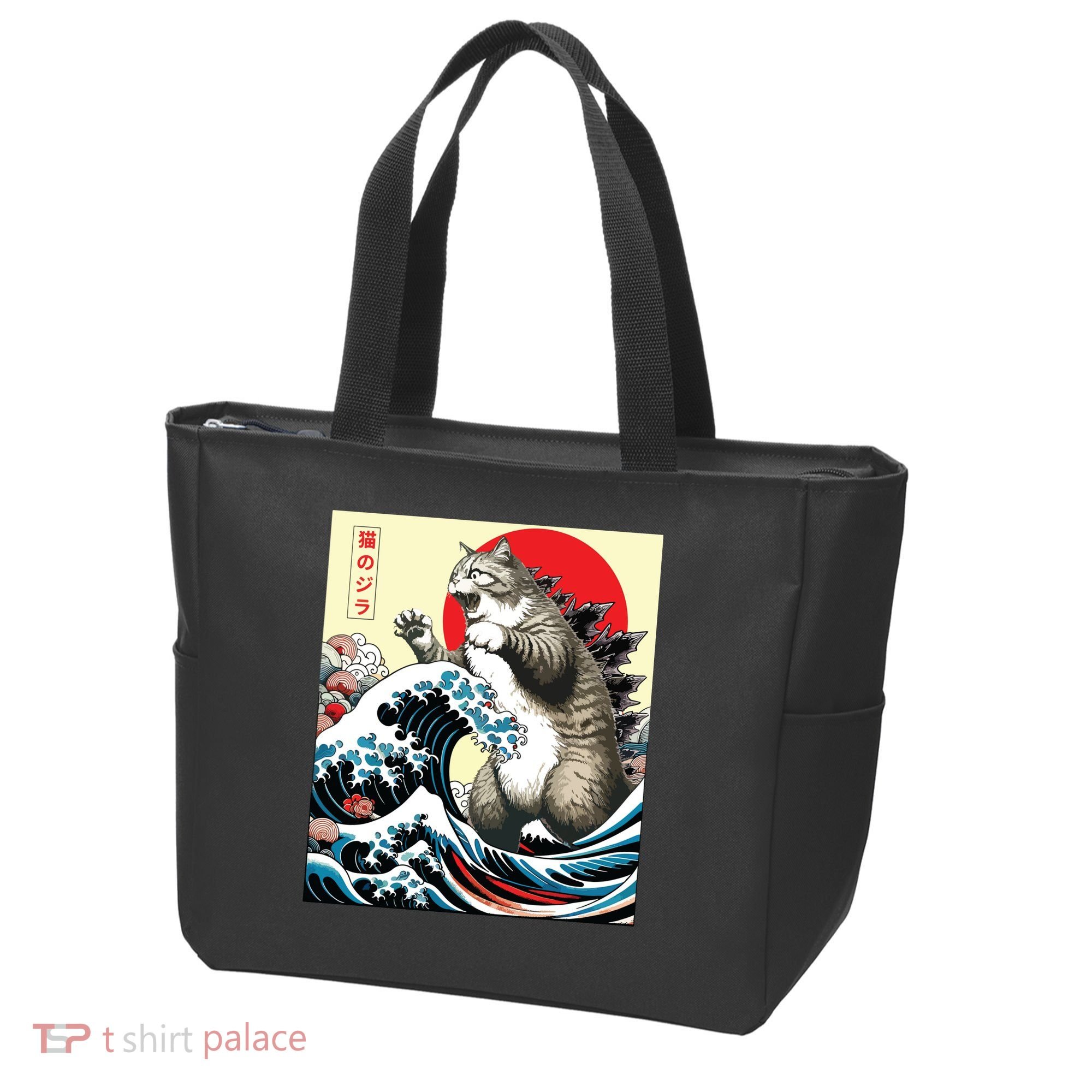Catzilla Cat Japanese Art Funny Cat Gifts Tote Bag