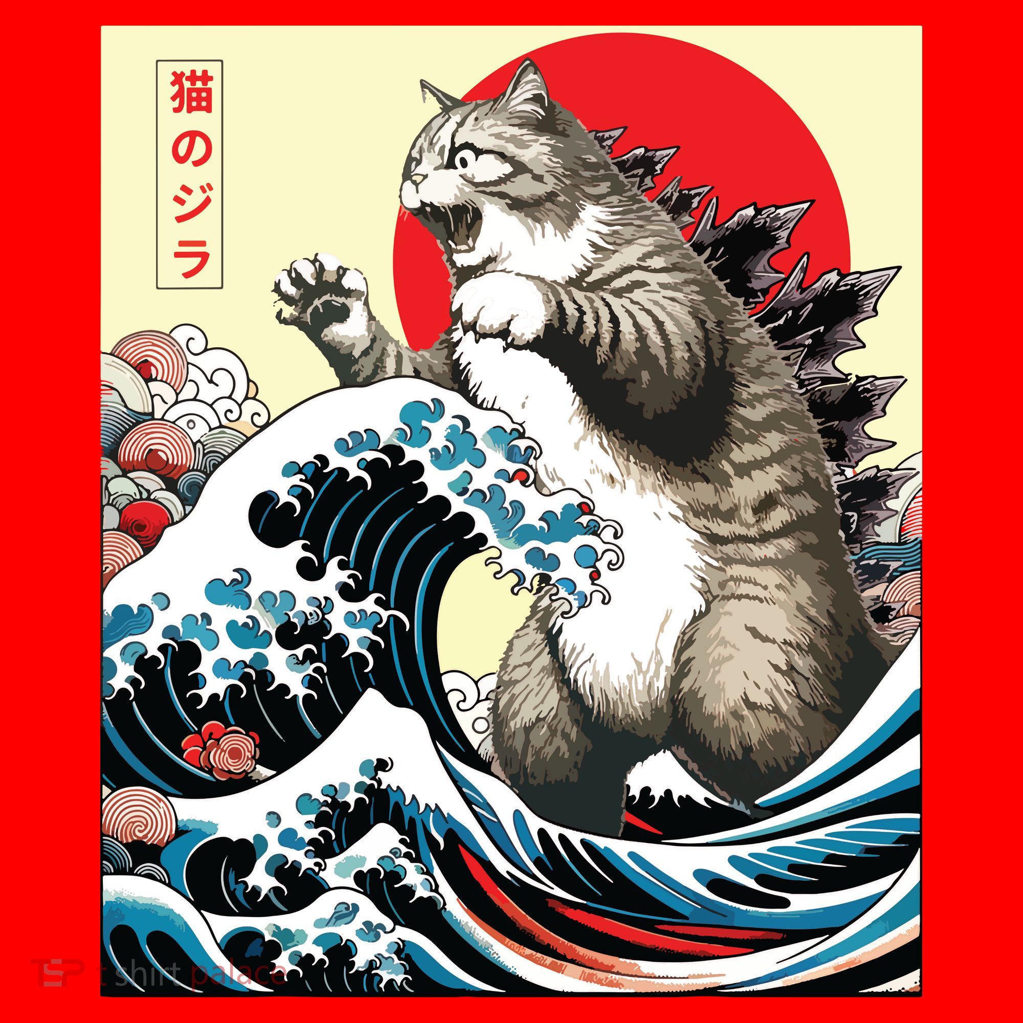 Catzilla Cat Japanese Art Funny Cat Gifts Santa Hat