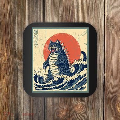 Catzilla Cat Japanese Art Funny Cat Coaster