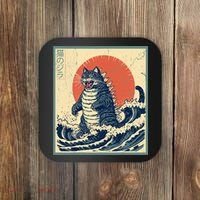 Catzilla Cat Japanese Art Funny Cat Coaster thumb 0