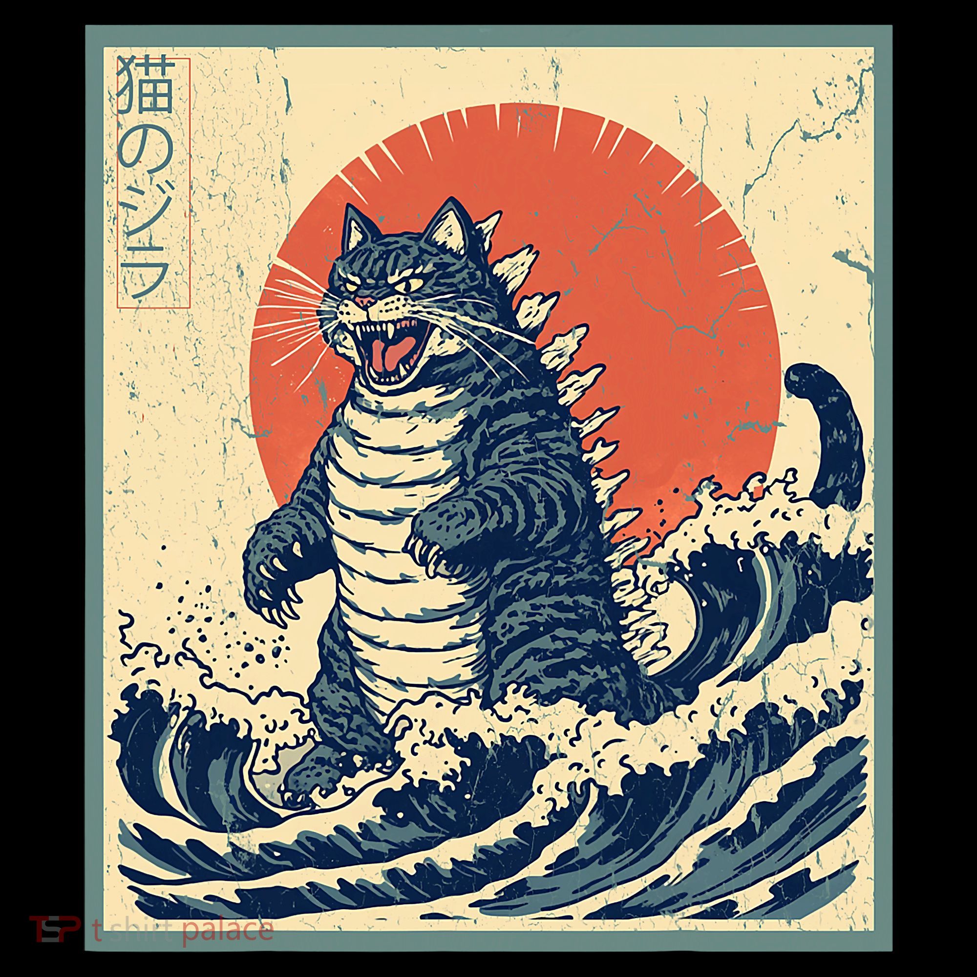 Catzilla Cat Japanese Art Funny Cat Coaster