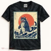 Catzilla Cat Japanese Art Funny Cat Kids Tie-Dye T-Shirt thumb 0
