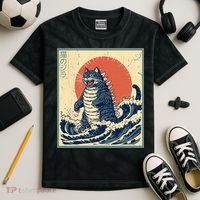 Catzilla Cat Japanese Art Funny Cat Kids Tie-Dye T-Shirt thumb 2