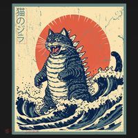 Catzilla Cat Japanese Art Funny Cat Kids Tie-Dye T-Shirt thumb 3
