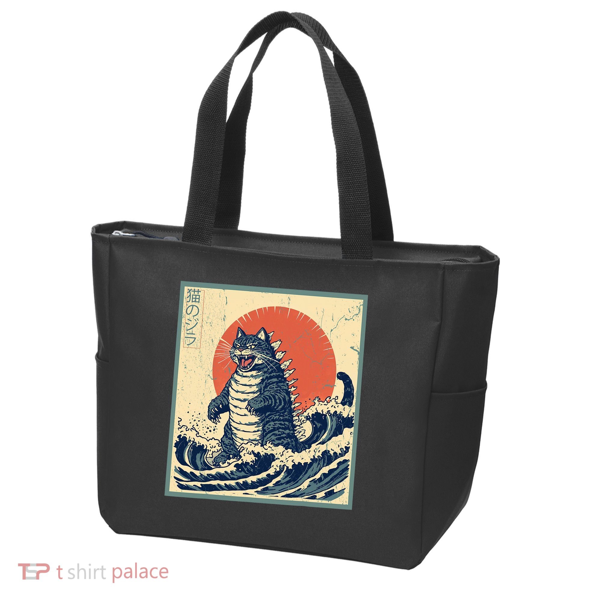 Catzilla Cat Japanese Art Funny Cat Tote Bag