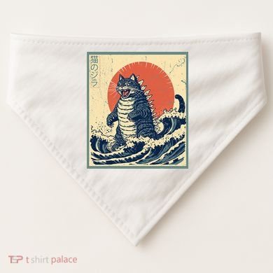 Catzilla Cat Japanese Art Funny Cat USA-Made Doggie Bandana