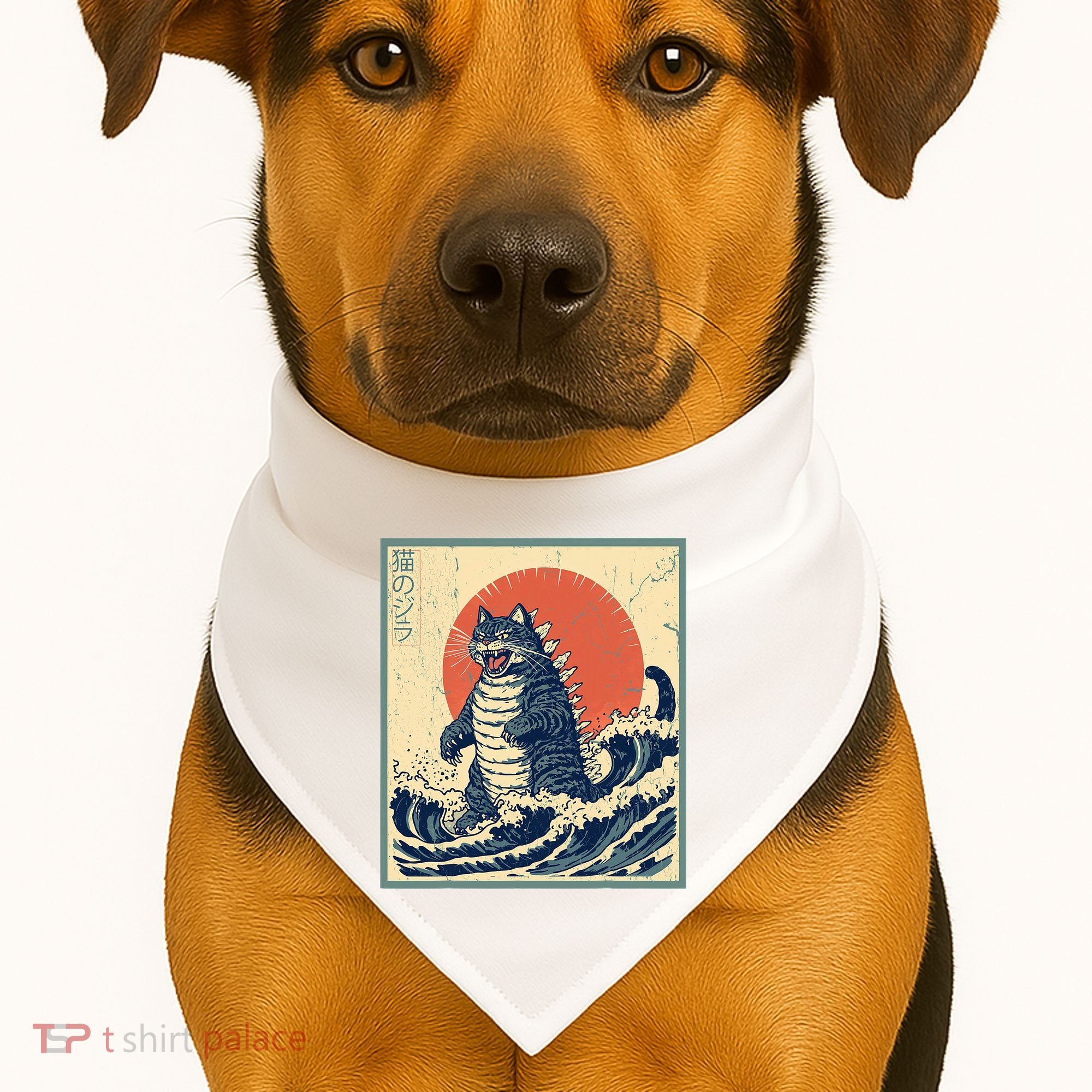 Catzilla Cat Japanese Art Funny Cat USA-Made Doggie Bandana