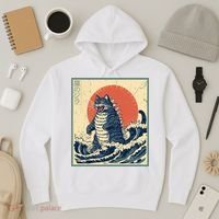 Catzilla Cat Japanese Art Funny Cat Hoodie thumb 3