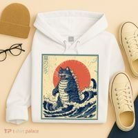Catzilla Cat Japanese Art Funny Cat Hoodie thumb 4