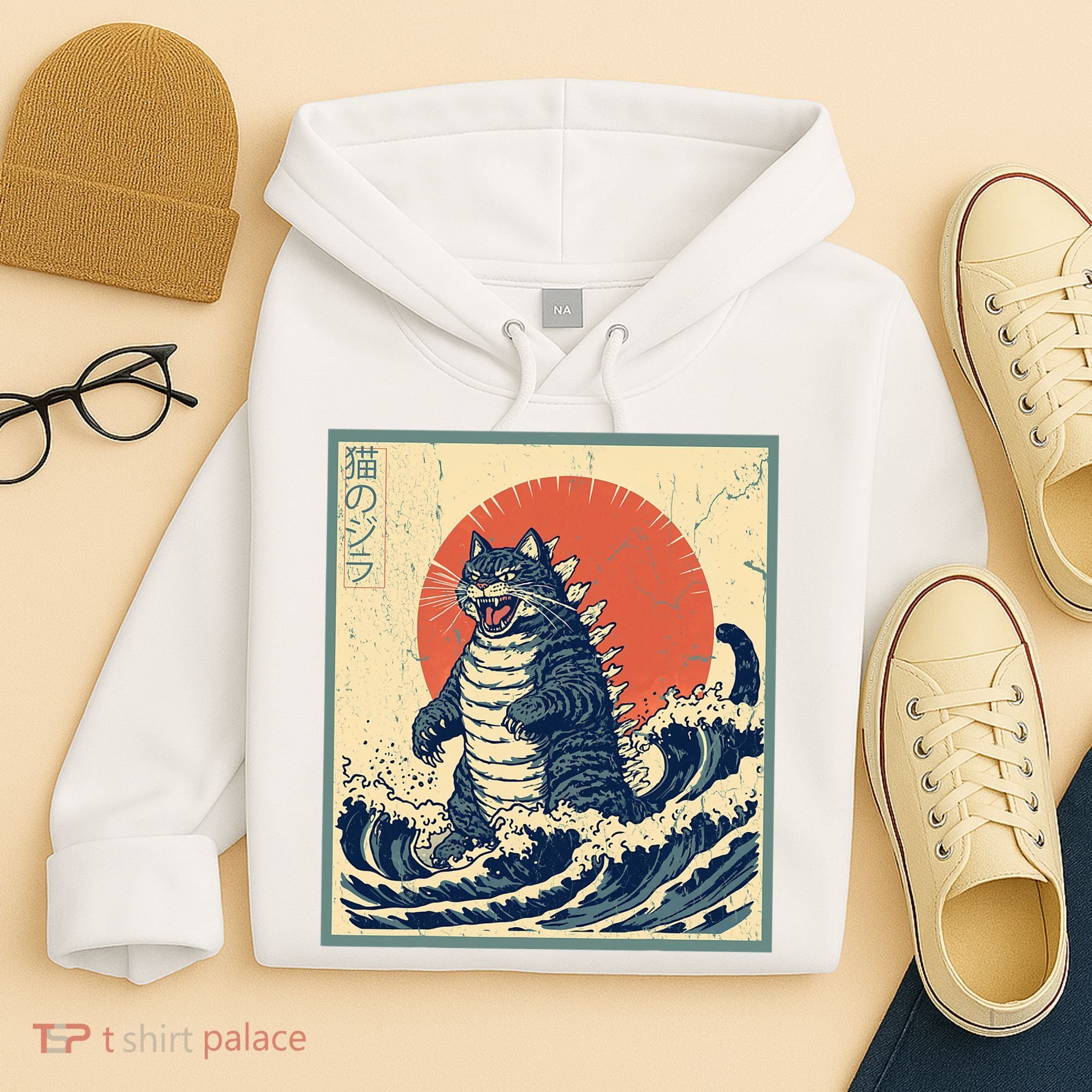 Catzilla Cat Japanese Art Funny Cat Hoodie