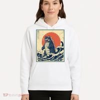 Catzilla Cat Japanese Art Funny Cat Hoodie thumb 5