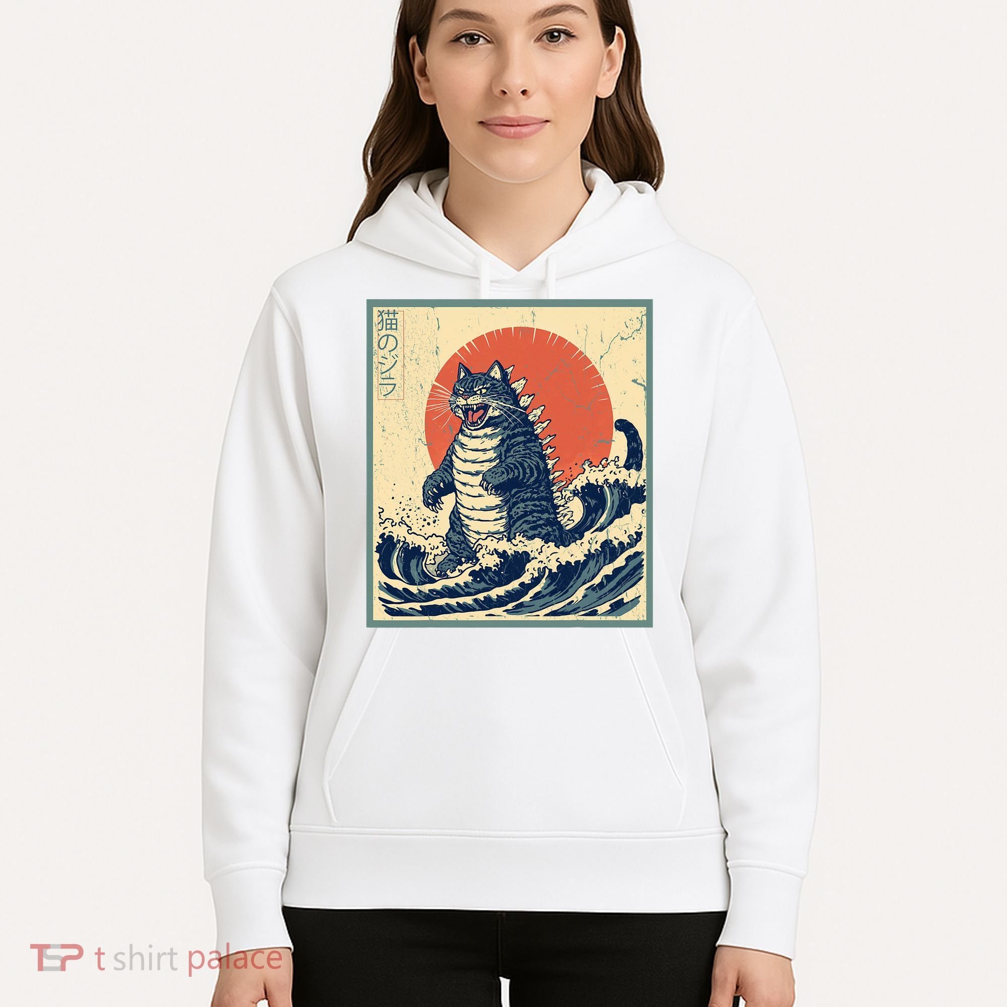 Catzilla Cat Japanese Art Funny Cat Hoodie