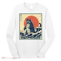 Catzilla Cat Japanese Art Funny Cat Long Sleeve Shirt thumb 0