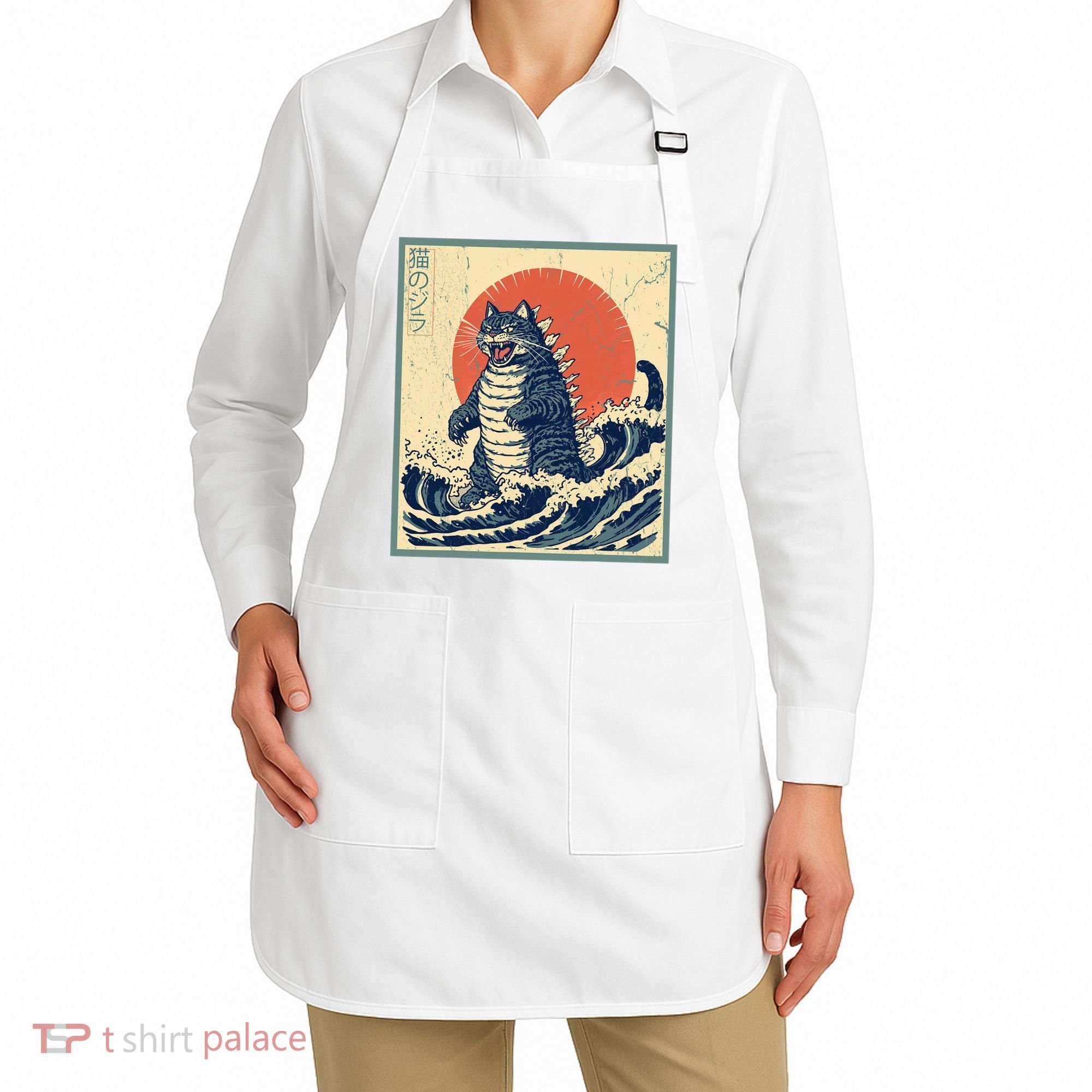 Catzilla Cat Japanese Art Funny Cat Apron