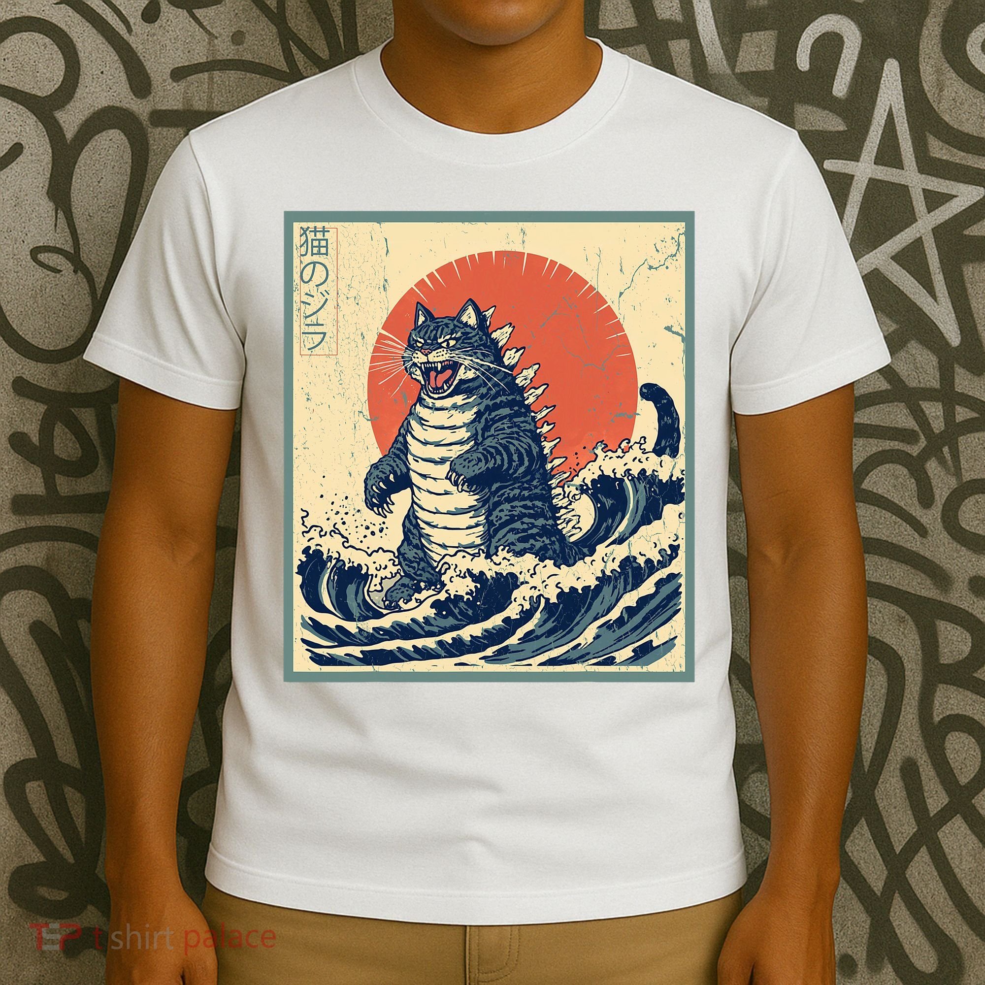 Catzilla Cat Japanese Art Funny Cat T-Shirt