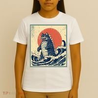 Catzilla Cat Japanese Art Funny Cat T-Shirt thumb 4