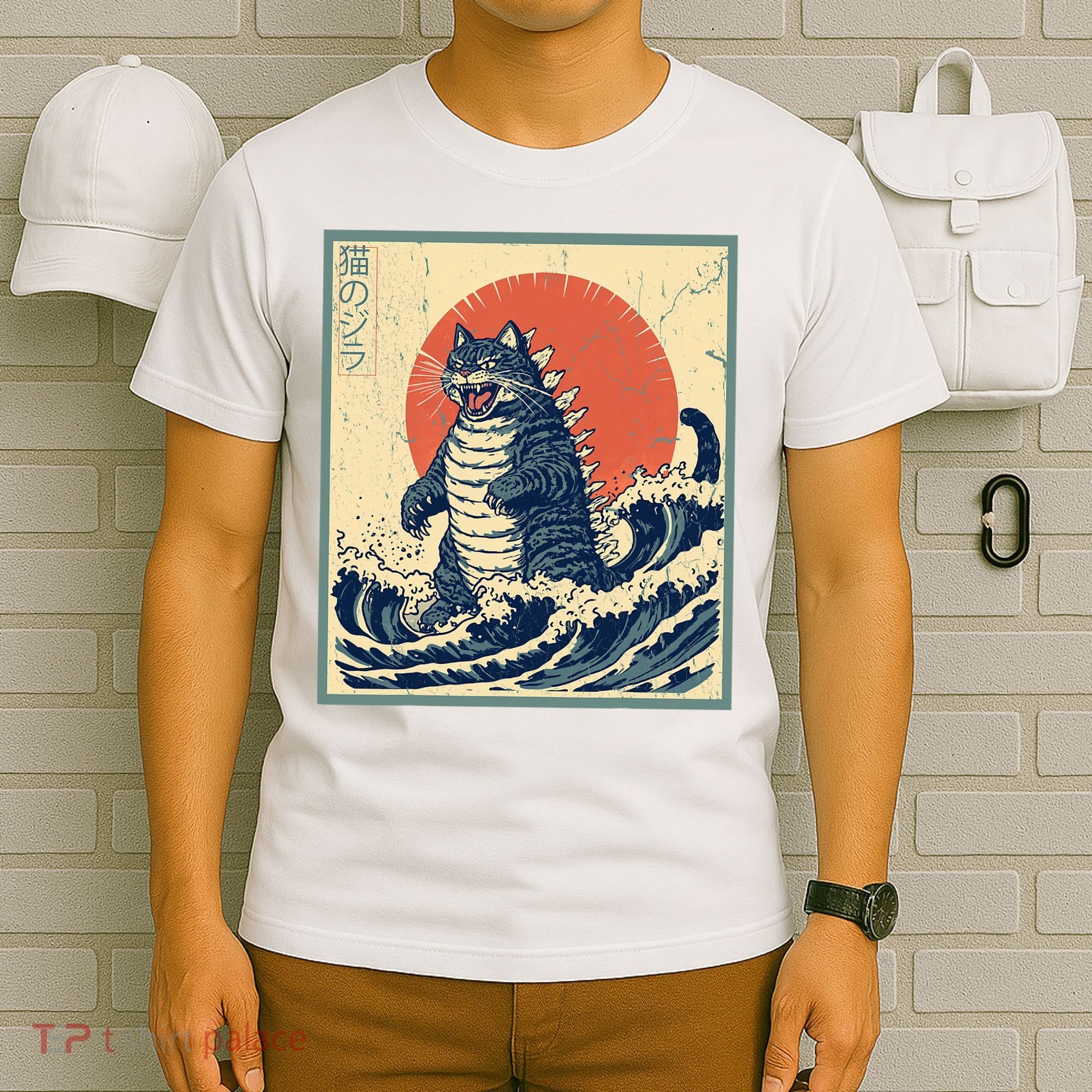Catzilla Cat Japanese Art Funny Cat T-Shirt