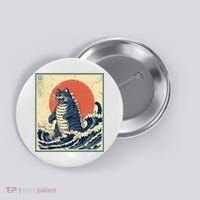 Catzilla Cat Japanese Art Funny Cat Button thumb 0