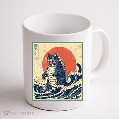 Catzilla Cat Japanese Art Funny Cat Coffee Mug back