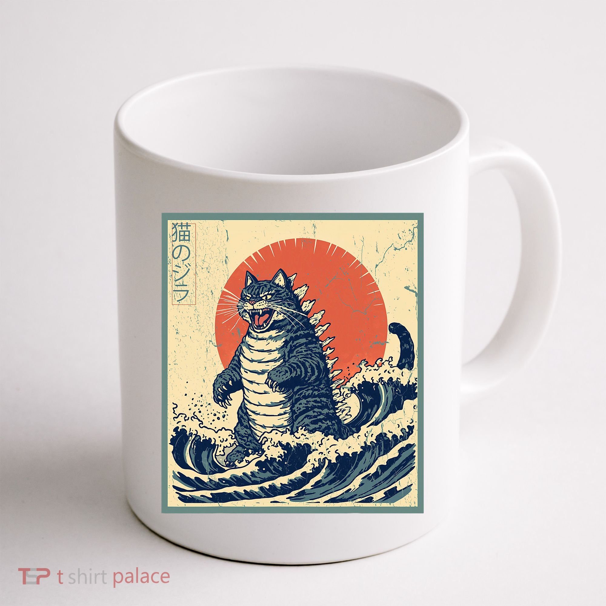 Catzilla Cat Japanese Art Funny Cat Coffee Mug