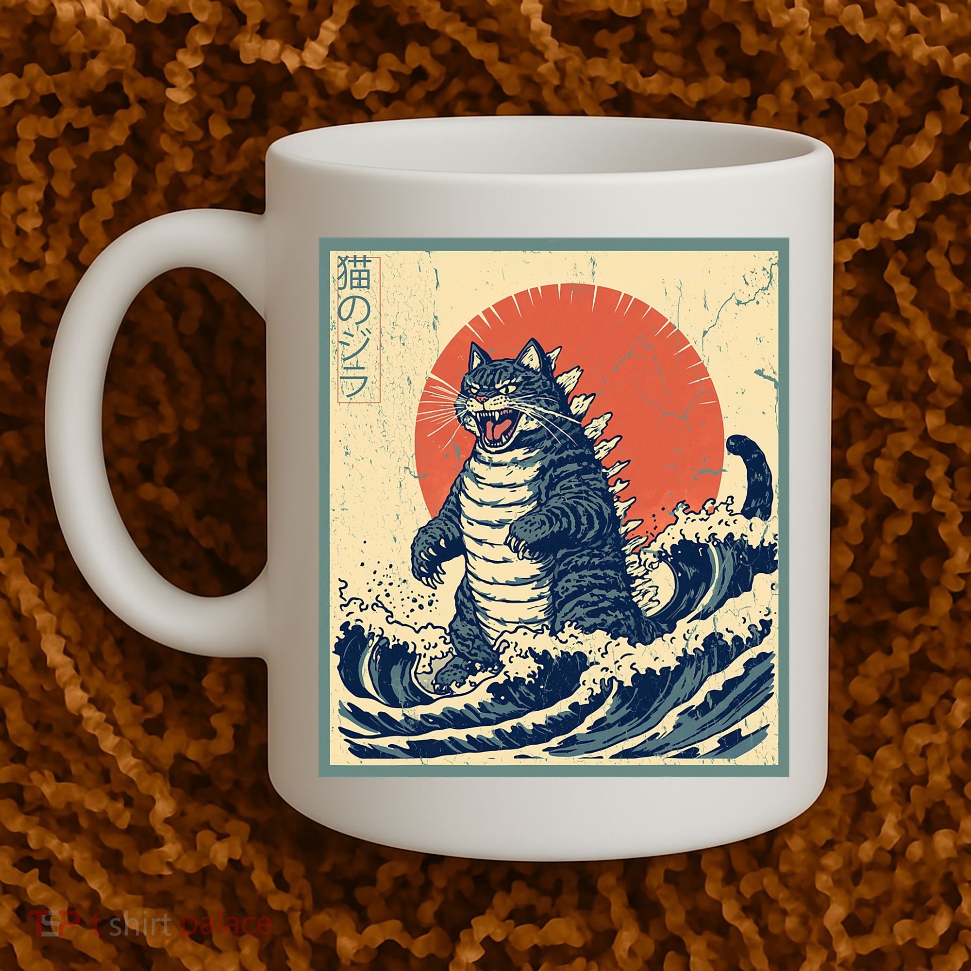 Catzilla Cat Japanese Art Funny Cat Coffee Mug