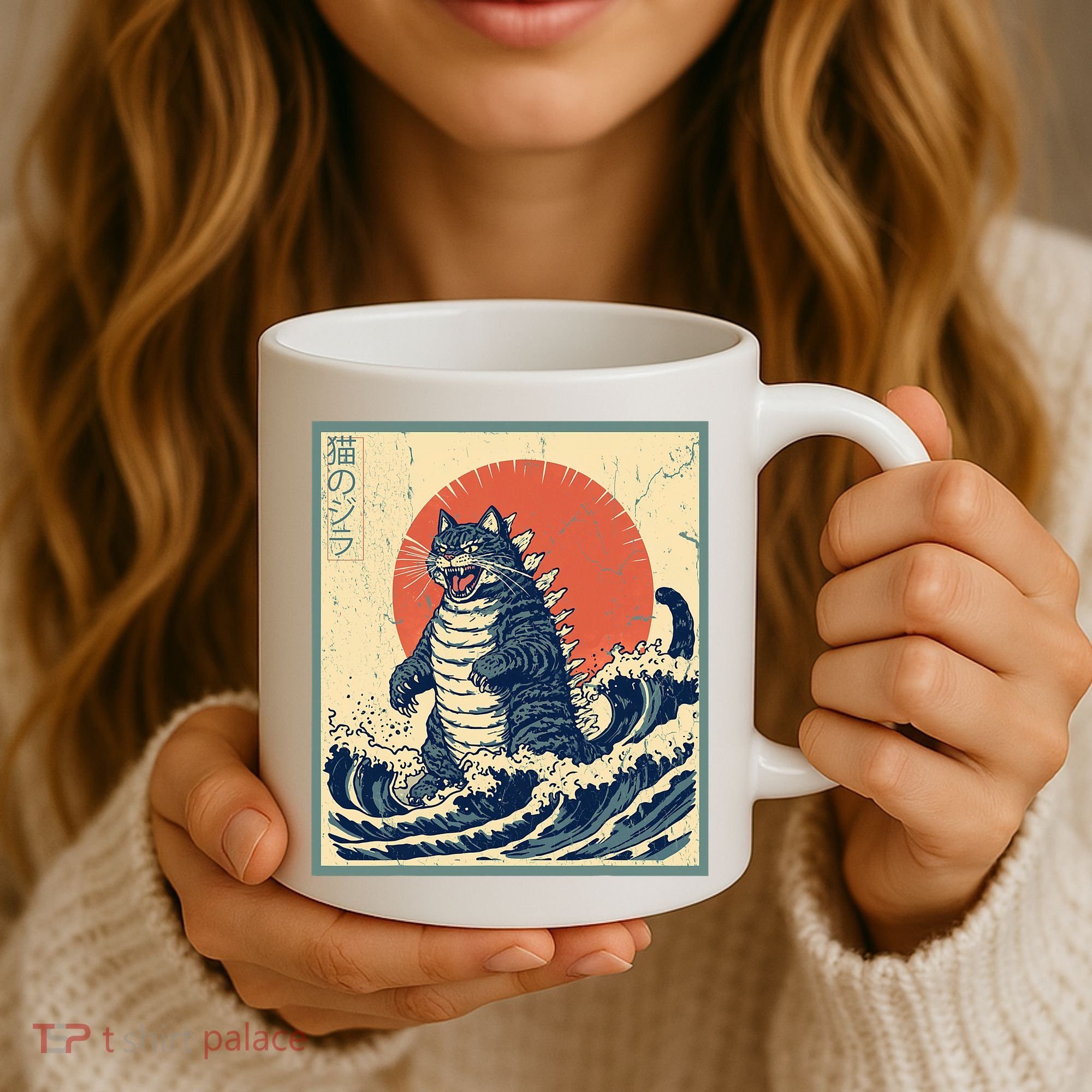 Catzilla Cat Japanese Art Funny Cat Coffee Mug