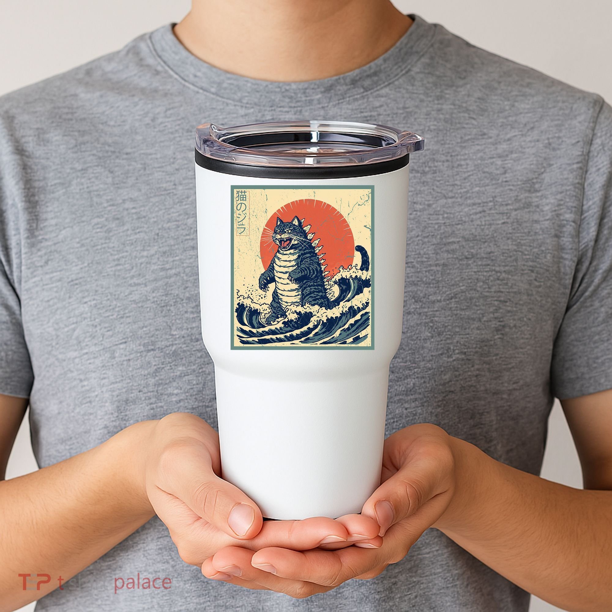 Catzilla Cat Japanese Art Funny Cat Tumbler