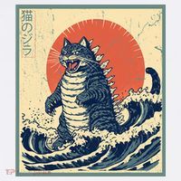 Catzilla Cat Japanese Art Funny Cat Ornament thumb 1