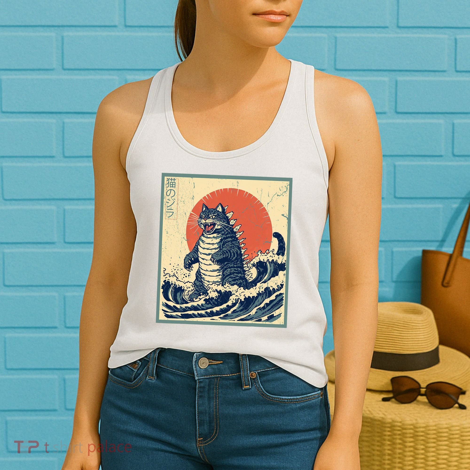 Catzilla Cat Japanese Art Funny Cat Women's Tank Top