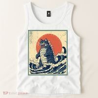 Catzilla Cat Japanese Art Funny Cat Tank Top thumb 2